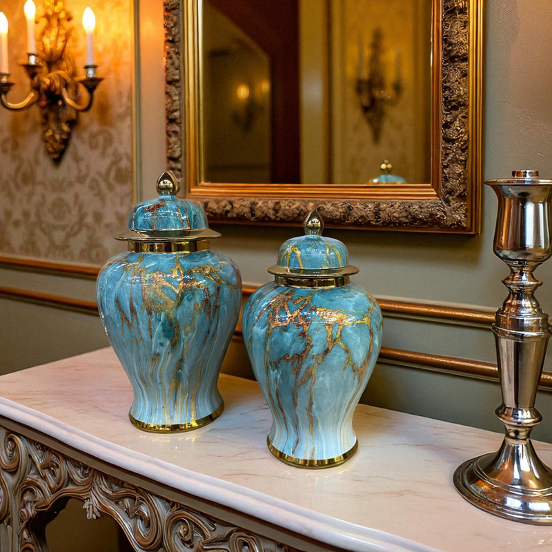 Aurora Turquoise Marble Textured Urns