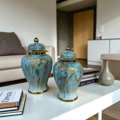 Aurora Turquoise Marble Textured Urns