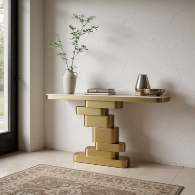 Modern Brass Side Table Console (Ceramic Top)