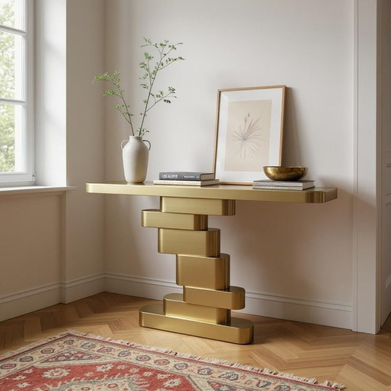 Modern Brass Side Table Console (Ceramic Top)