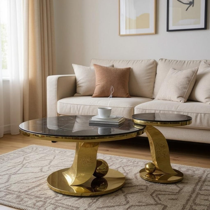 Modern Centre Table Ceramic Top With Brass Bass