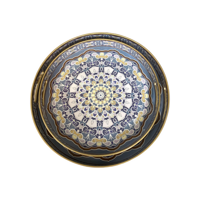 Round Blue Cultural Mosaic Trays