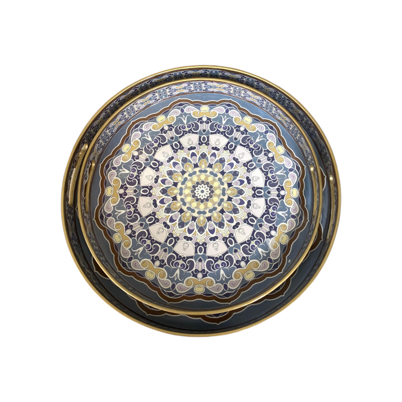 Round Blue Cultural Mosaic Trays