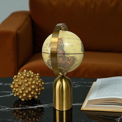 Twin Orbit Brass Decorative Globes