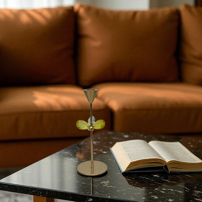 Golden Leaf Taper Candle Holder Set