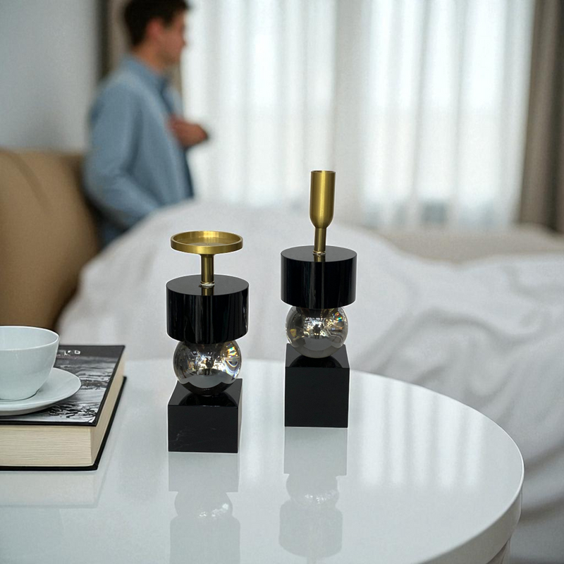 Midnight Luxe Crystal Candle Holder Set