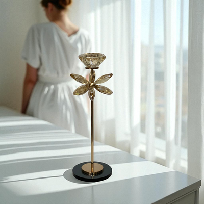 Golden Petal Crystal Candle Stands Set