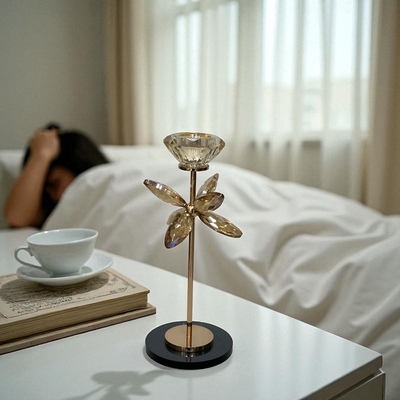 Golden Petal Crystal Candle Stands Set