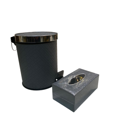 Luxury Silver Leather Dustbin & Tissue Box Set