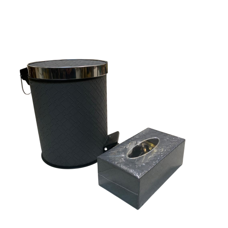 Luxury Silver Leather Dustbin & Tissue Box Set