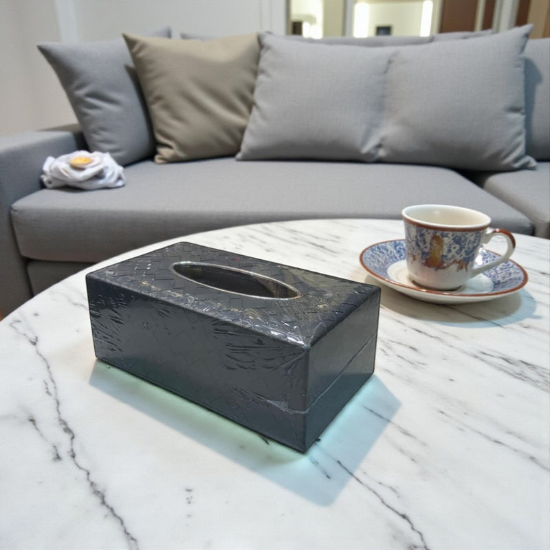 Luxury Silver Leather Dustbin & Tissue Box Set