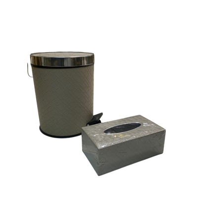 Elegant Light Brown Leather Dustbin & Tissue Box Set