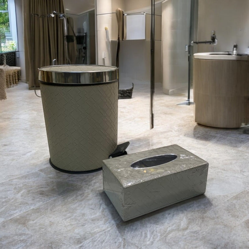 Elegant Light Brown Leather Dustbin & Tissue Box Set