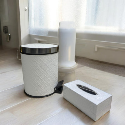 Luxury White Leather Dustbin & Tissue Box Set