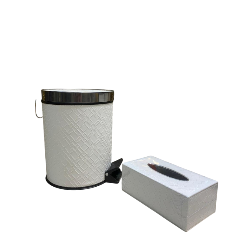 Luxury White Leather Dustbin & Tissue Box Set