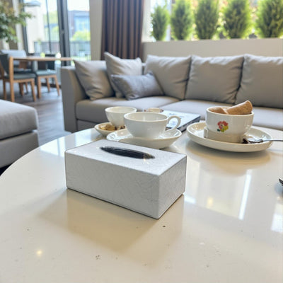 Luxury White Leather Dustbin & Tissue Box Set