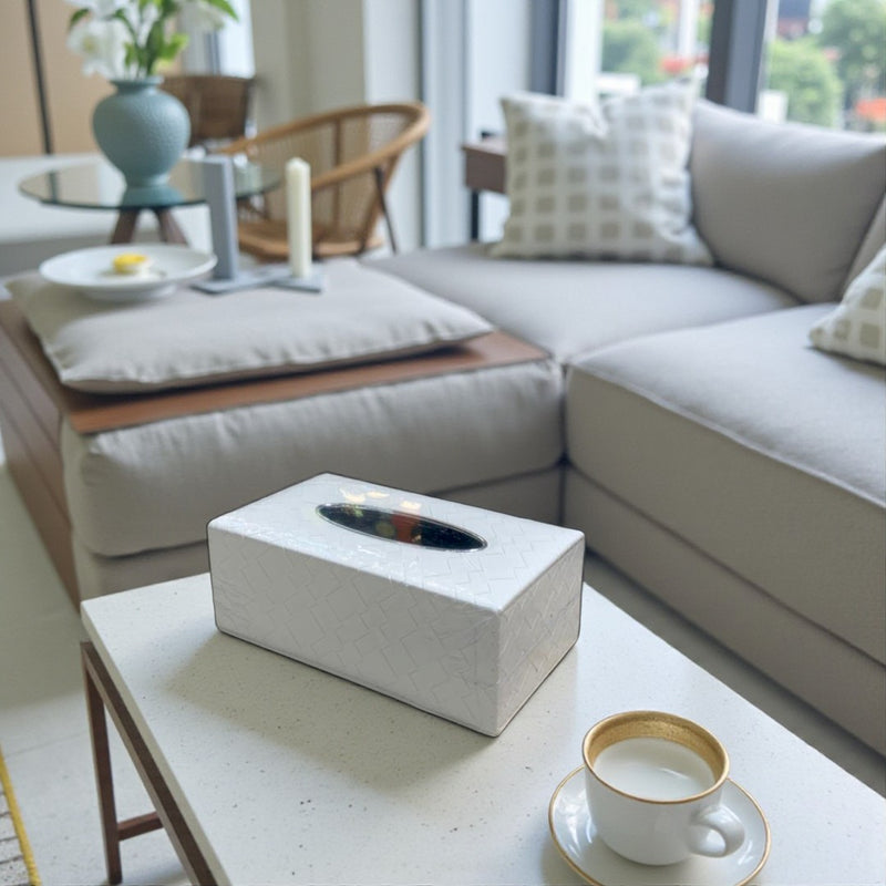 Luxury White Leather Dustbin & Tissue Box Set