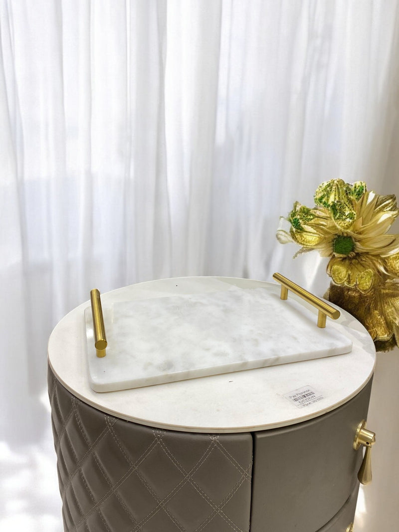 Luxe Rectangular Marble Tray with Brass Handles