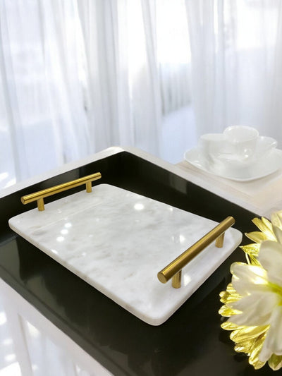 Luxe Rectangular Marble Tray with Brass Handles