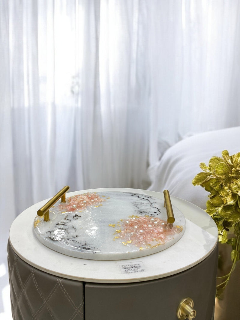 Floral Design Round Resin-Art Tray