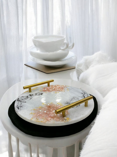 Floral Design Round Resin-Art Tray