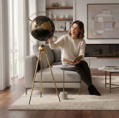 Midnight Brass Globe on Tripod Stand