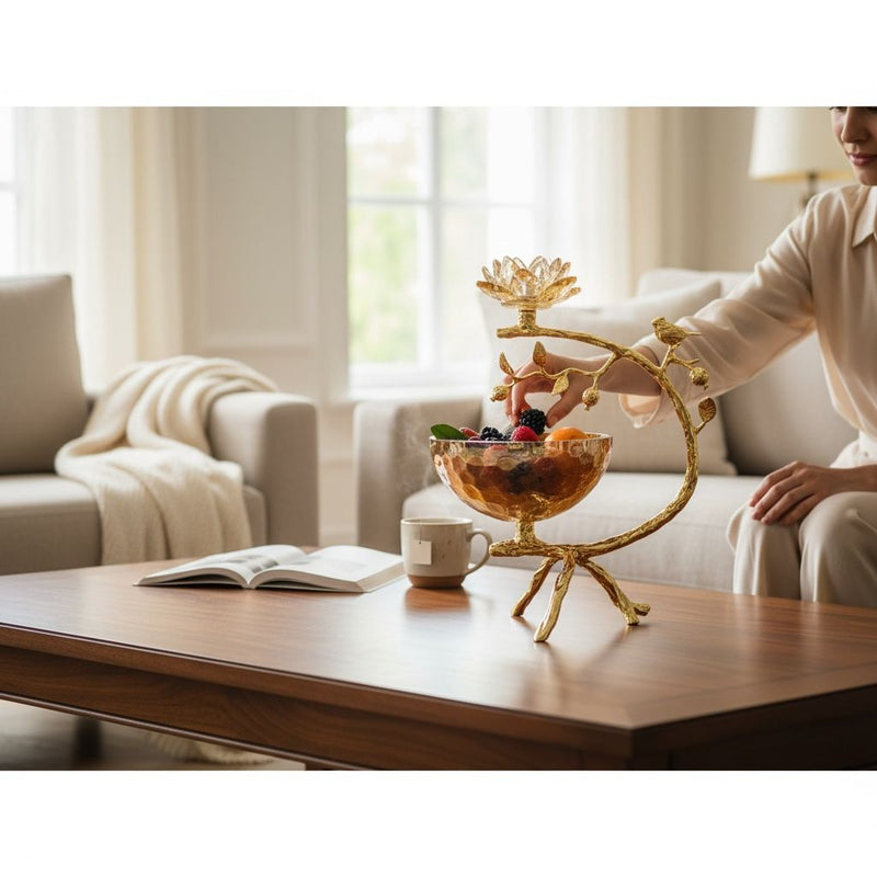 Golden Songbird Accent Bowl with Crystal Lotus