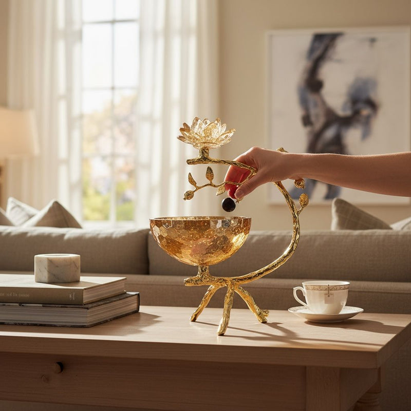 Golden Songbird Accent Bowl with Crystal Lotus