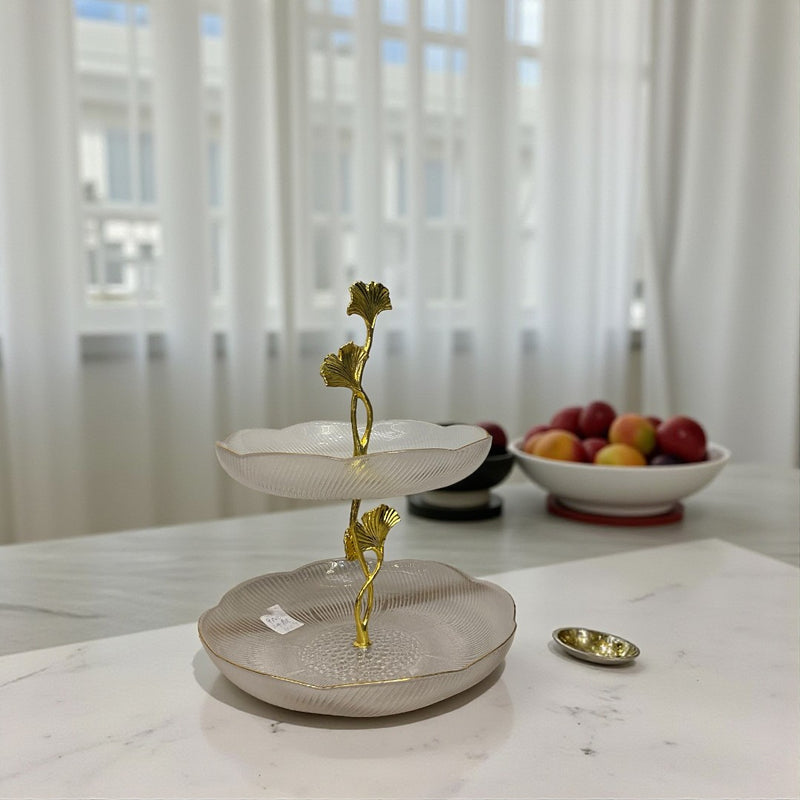 Golden Bloom Two-Tier Glass Serving Stand