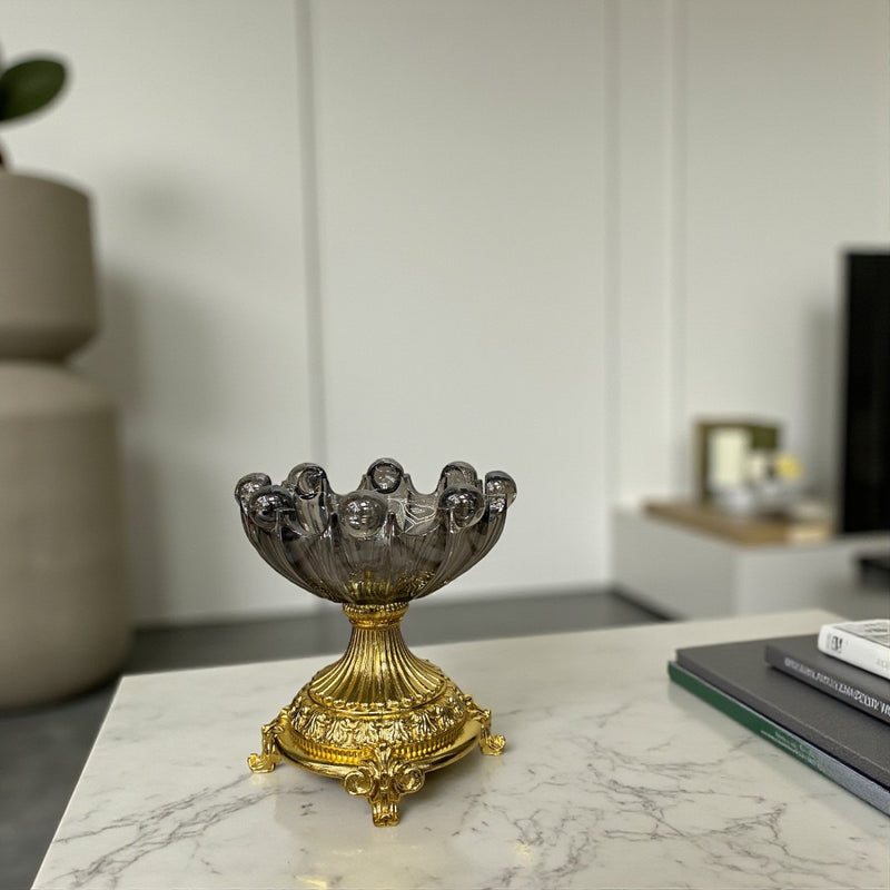 Aurum Mist Vintage Mini Glass Bowl with Golden Base