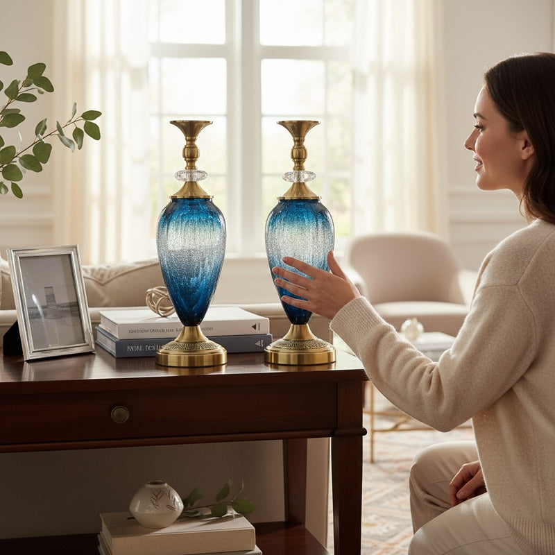 Azure Ocean Blue Brass Candle Stands