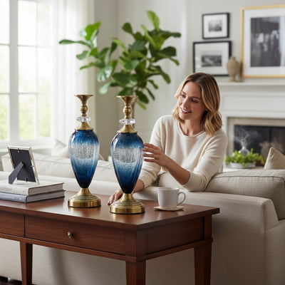 Azure Ocean Blue Brass Candle Stands