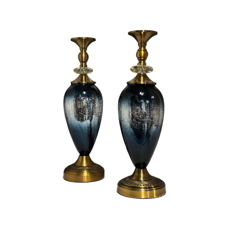 Azure Ocean Blue Brass Candle Stands