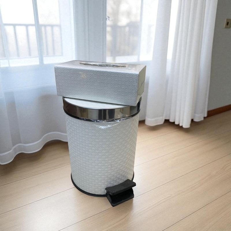 Elegant White Leather Dustbin & Tissue Box Set