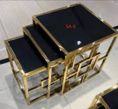 Luxe Geometric Nesting Tables – Black Tempered Glass Top
