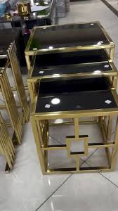 Luxe Geometric Nesting Tables – Black Tempered Glass Top