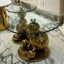 Aurora Gold Stainless Steel Centre Table with Glass Top