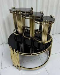 Aurora Imported SS Nested Table Set – Tempered Black Glass with SS Gold Base