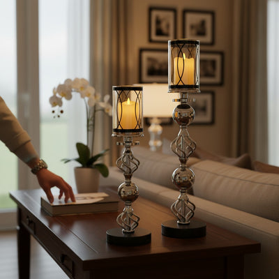 Hotel Luxe Silver Crystal Candle Stand