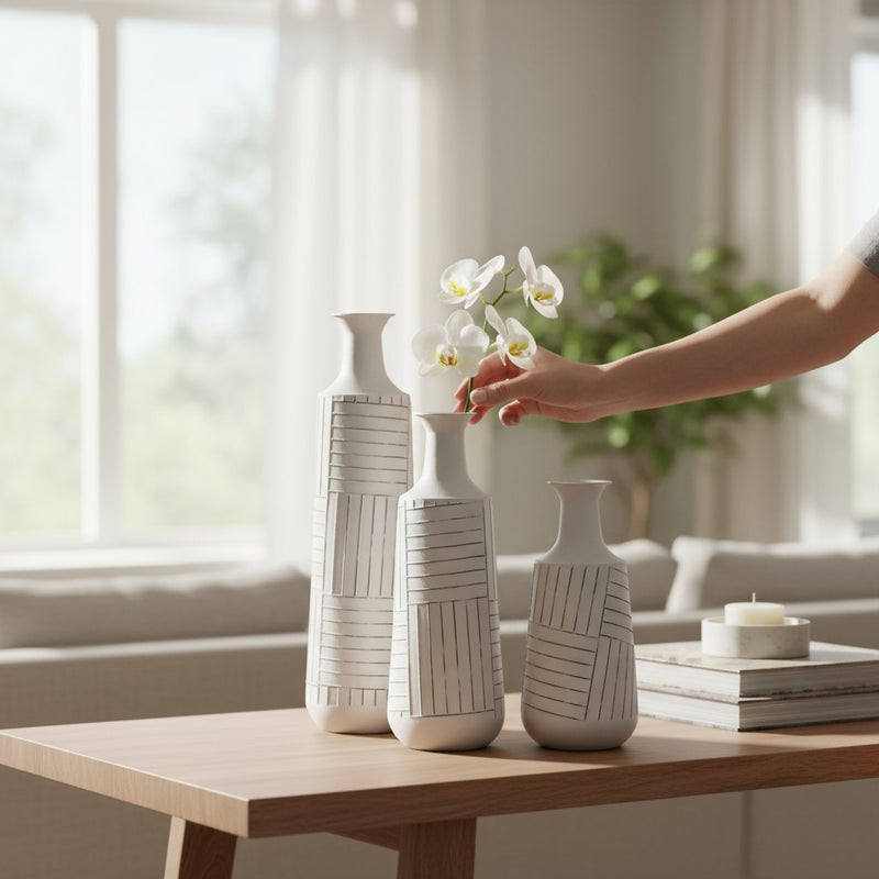 Geometric Harmony Metal Vase Set
