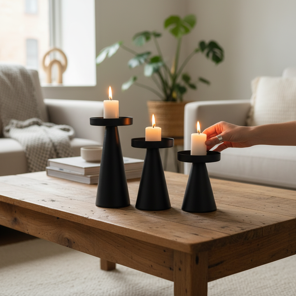 Glow Metallic Candle Stand Set – Interior Square