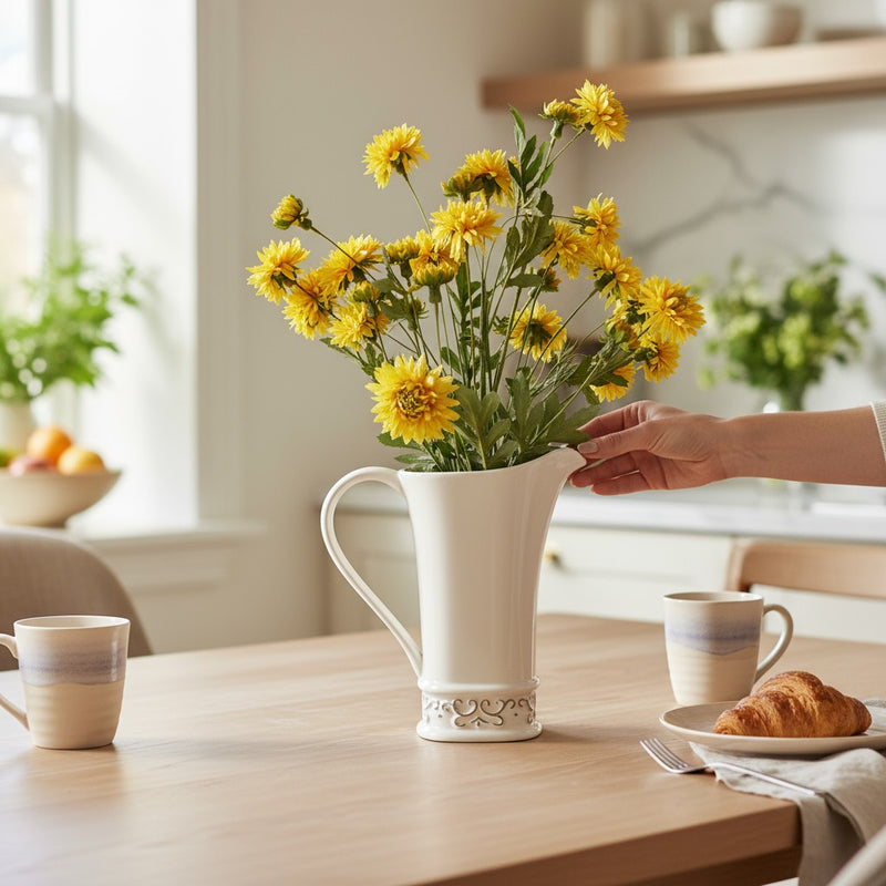 Ivory Bloom Ceramic Pitcher Vase