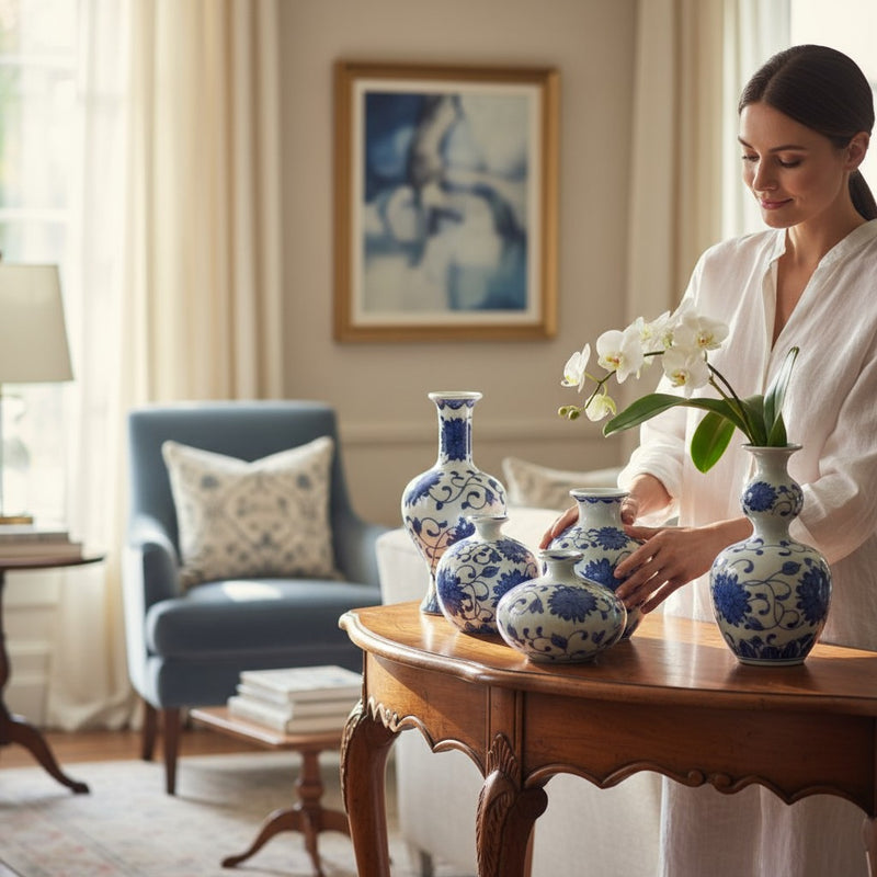 Azure Bloom Ceramic Pottery Set – 5 Pieces