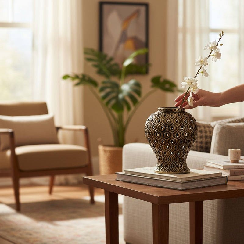 Vintage Rustic Ceramic Floral Vase