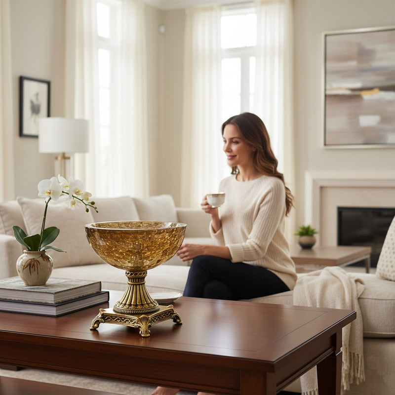 Antique Amber Heavy Glass Pedestal Bowl