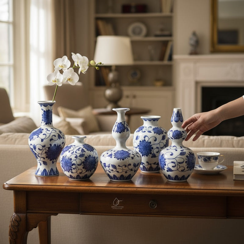 Azure Bloom Ceramic Pottery Set – 5 Pieces