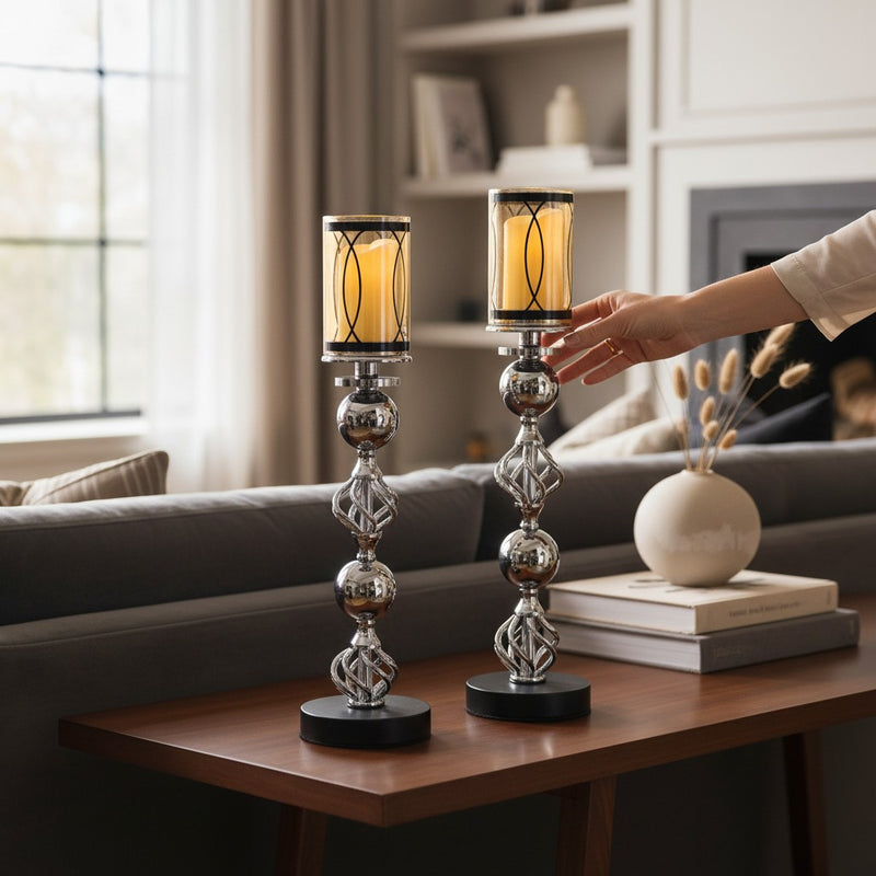 Hotel Luxe Silver Crystal Candle Stand