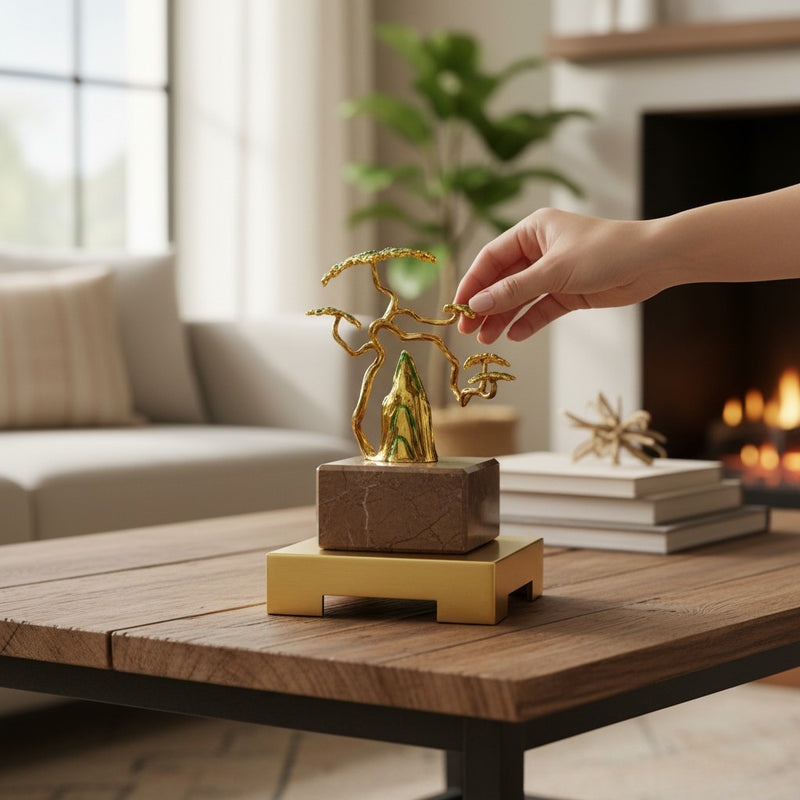 Miniature Bonsai Brass Tree Decor