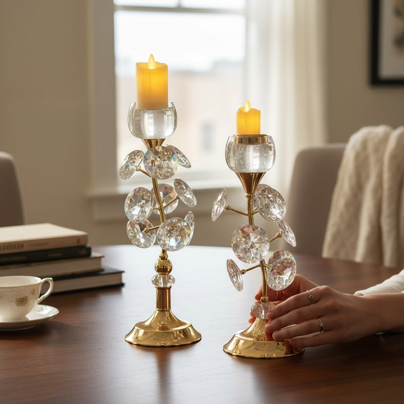 Lotus Crest Metallic & Crystal Candle Stand