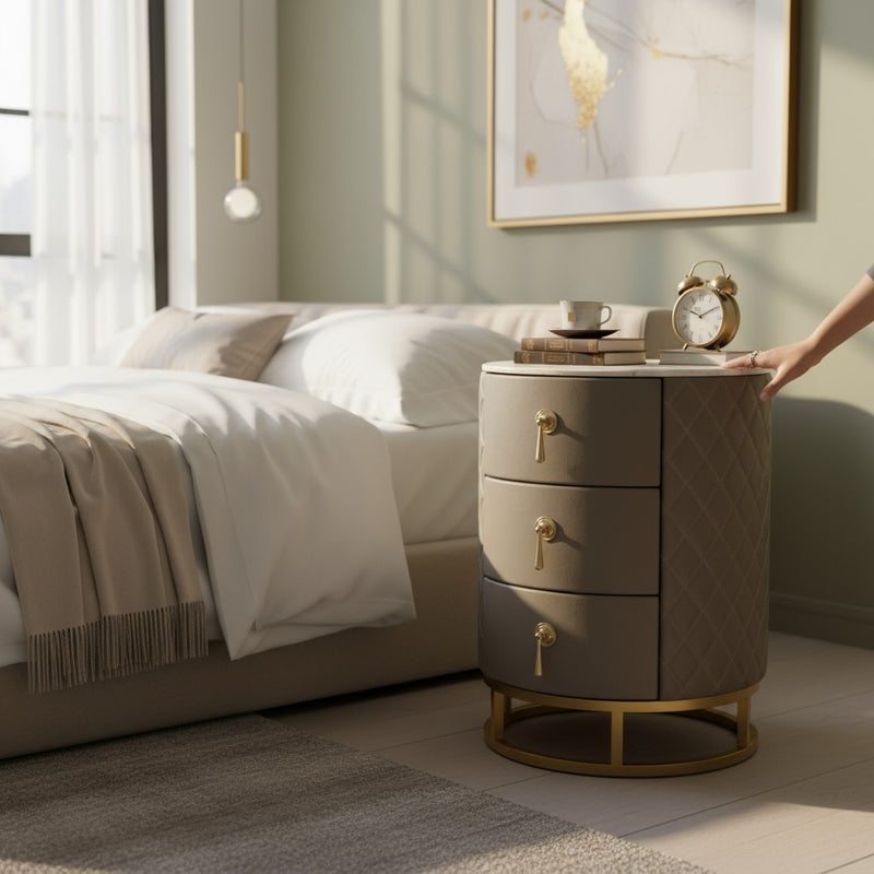 LuxeMarble 3-Drawer Side Table